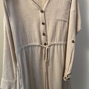 Cream Button-Up Long Sleeve Dress